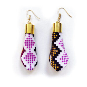 Boucles d'oreilles en wax motif tetris en métal doré
